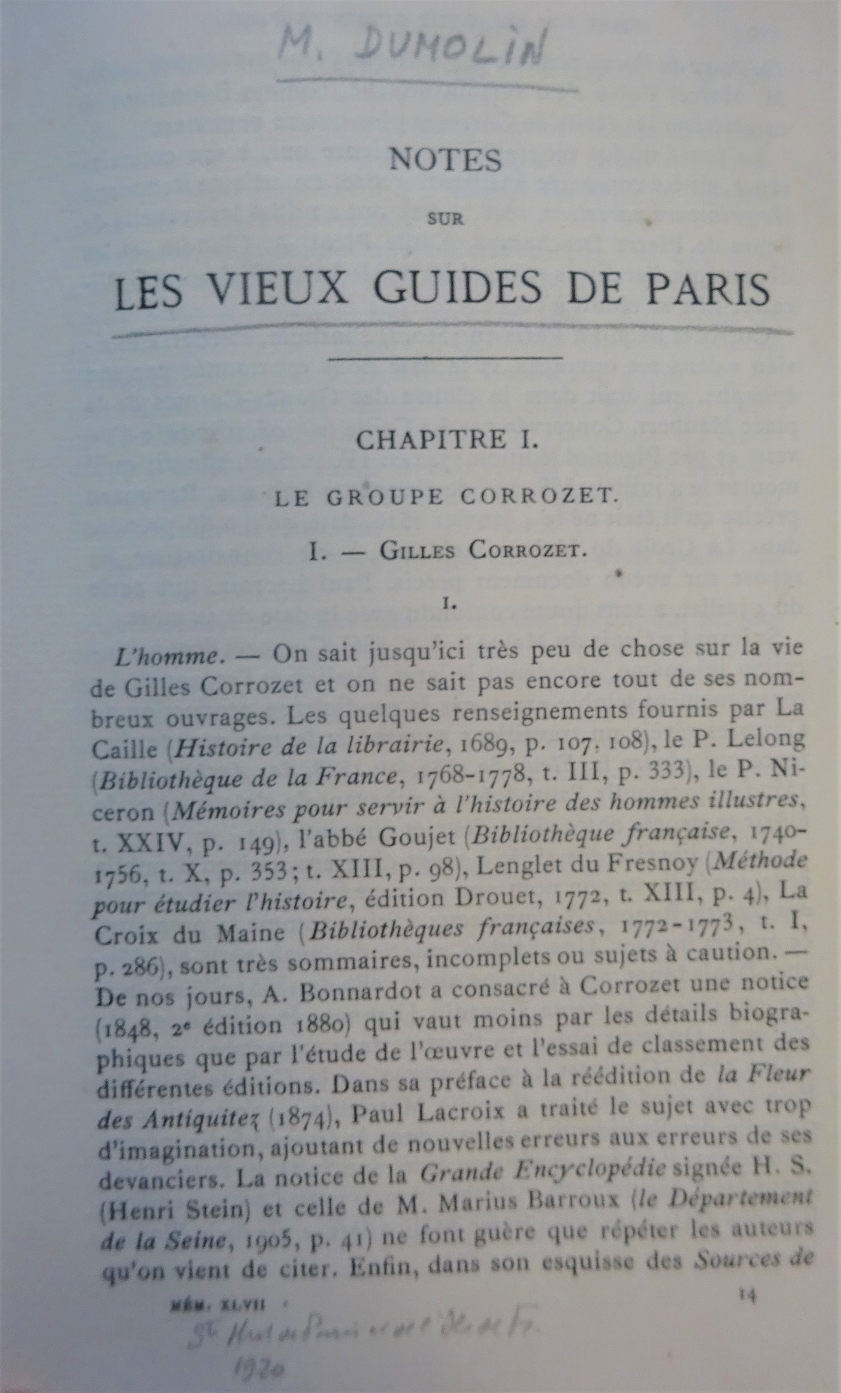 Notes sur les vieux guides de Paris