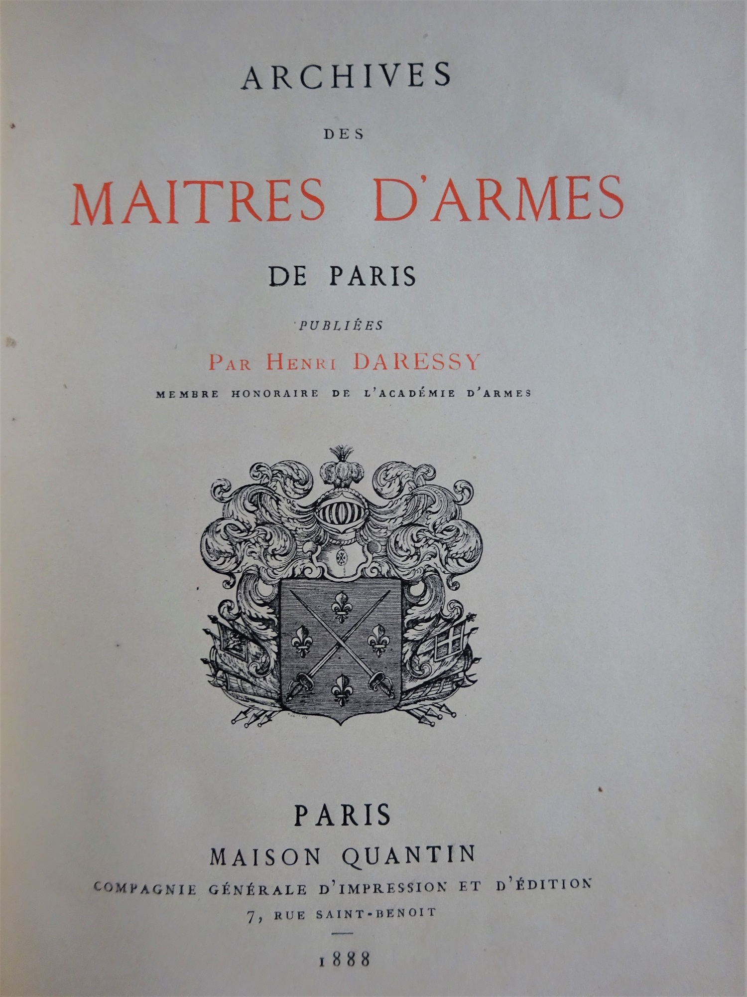 Archives des maîtres d'armes de Paris