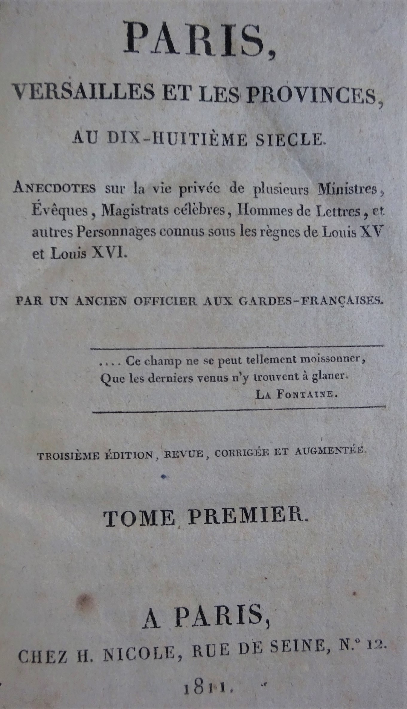 Paris Versailles et les provinces au dix-huitième siècle. 3 volumes.
