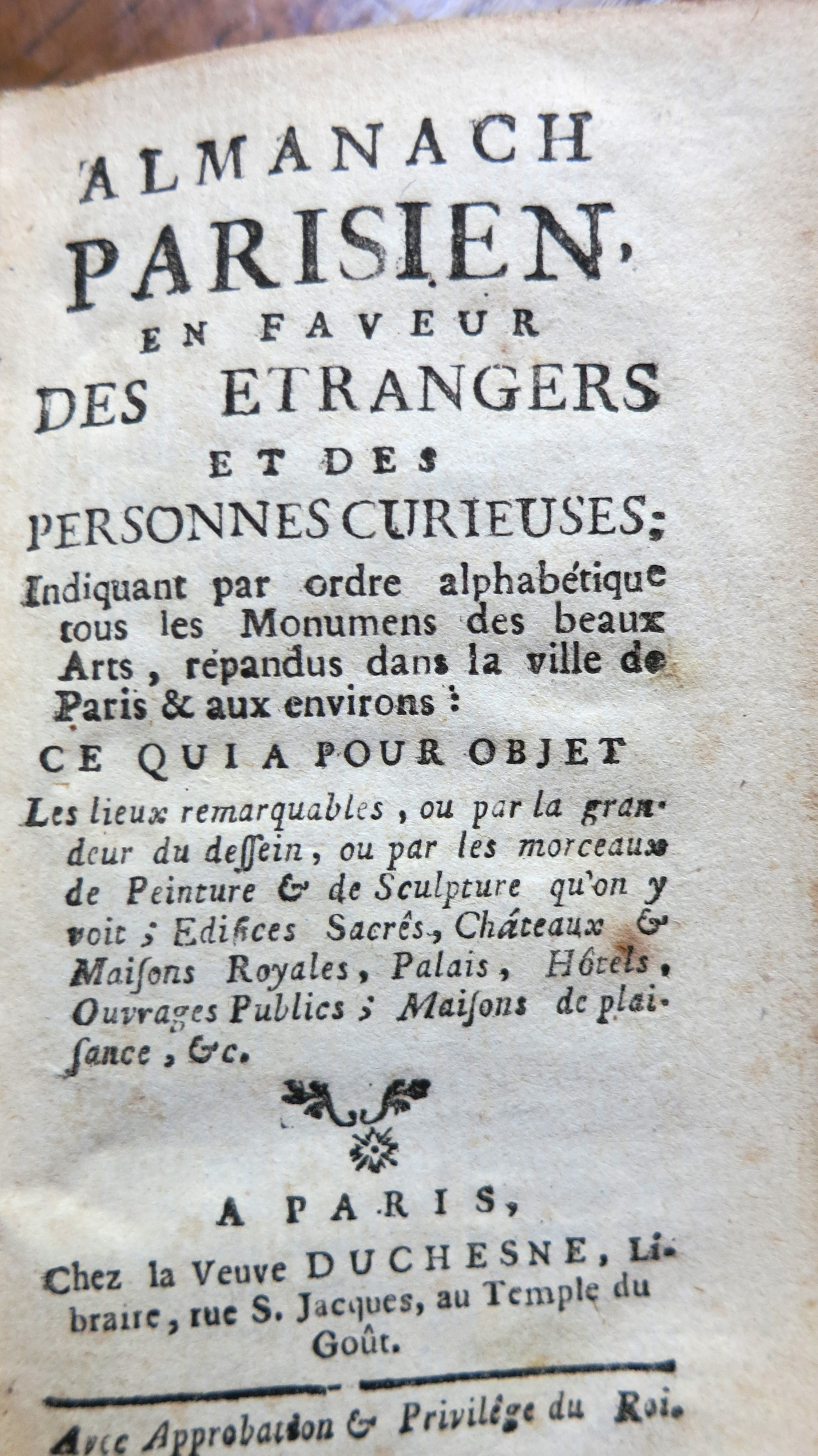 Almanach parisien en faveur des étrangers et des personnes curieuses