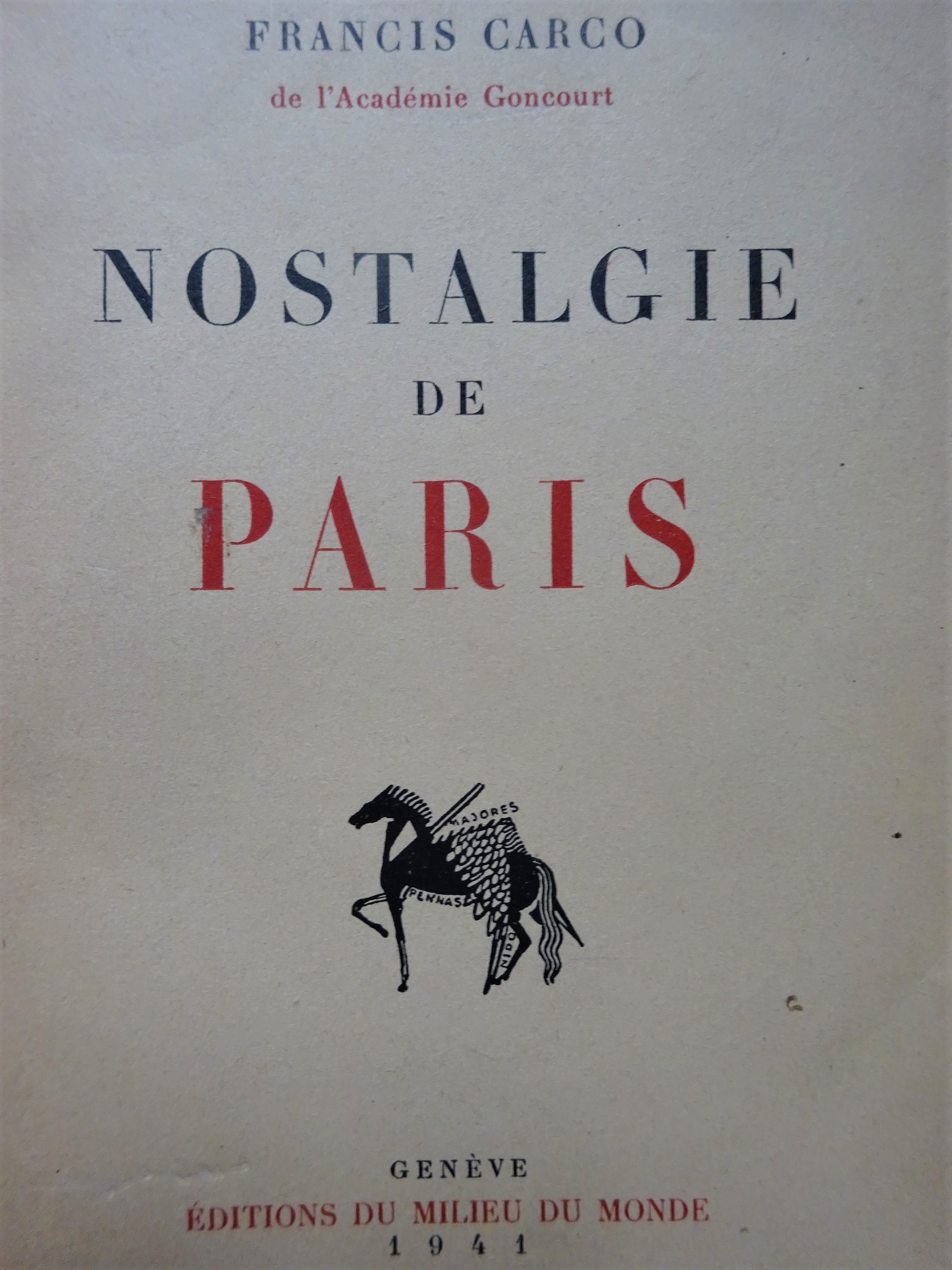Nostalgie de Paris Editions du Milieu du Monde