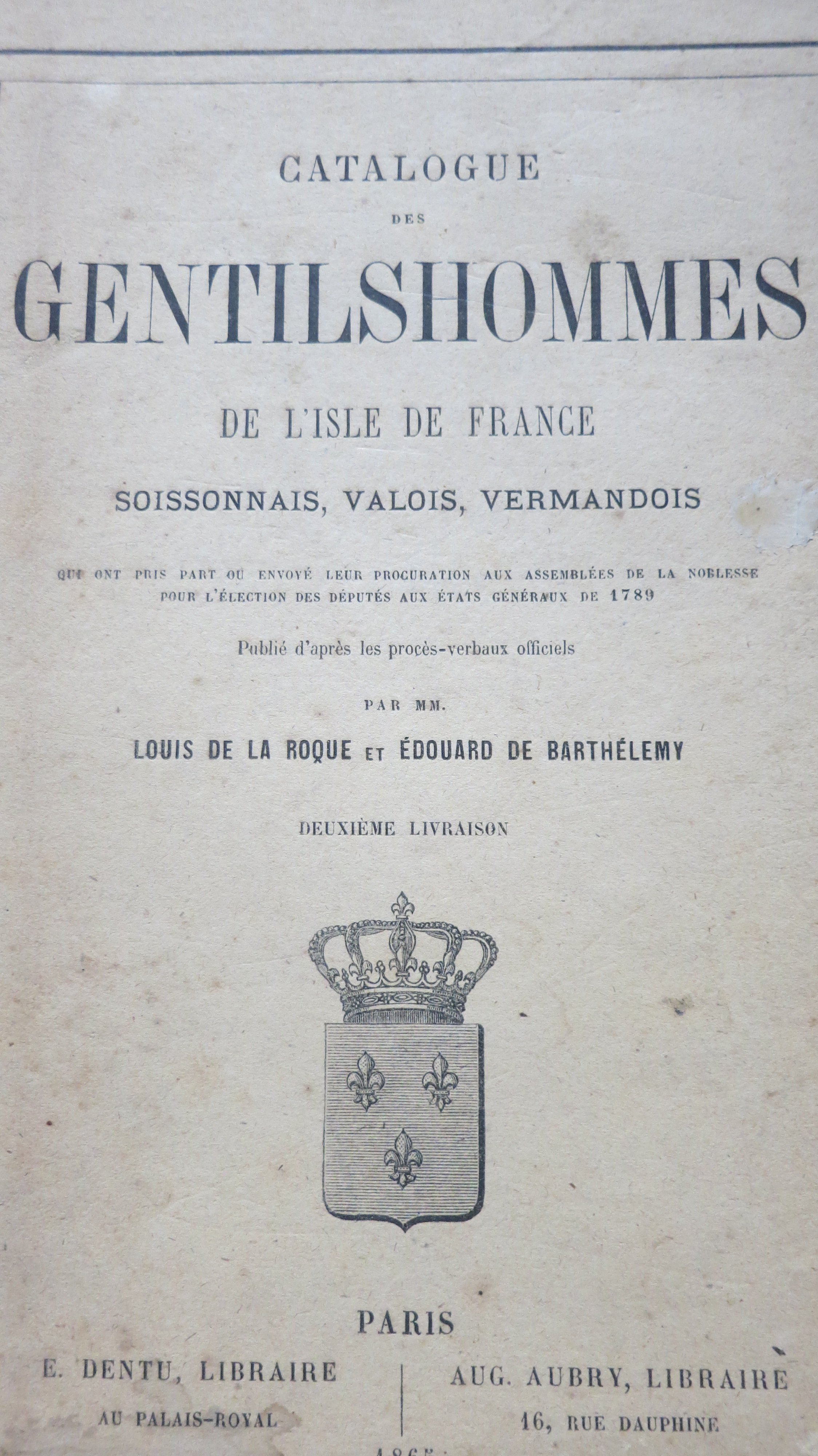 Catalogue des gentilshommes de l'isle de France