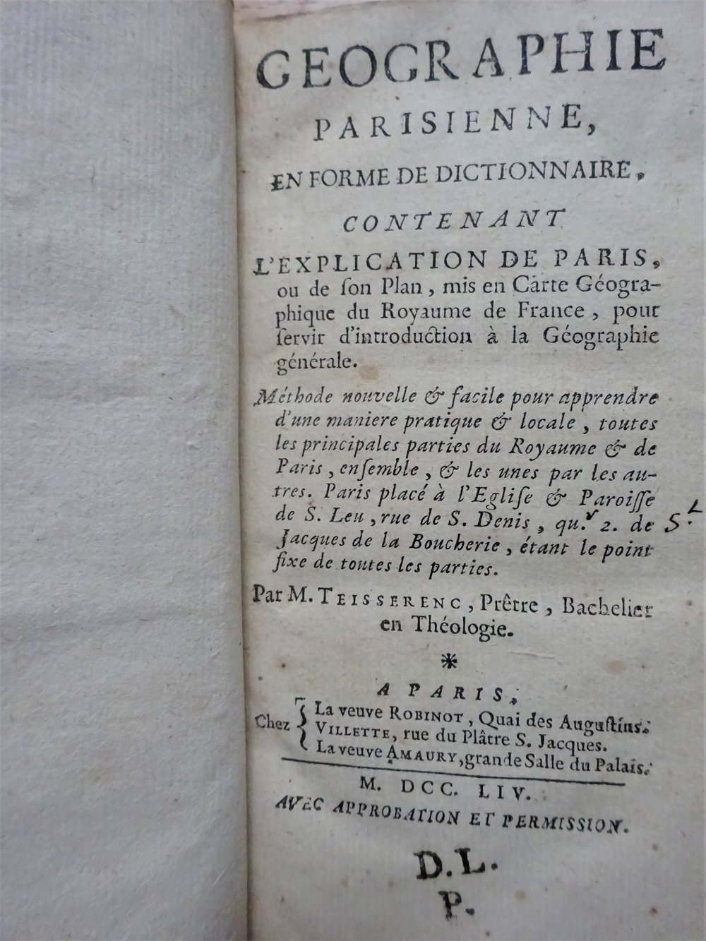 Géographie parisienne en forme de dictionnaire. Bibliothèque du château de Dampierre.