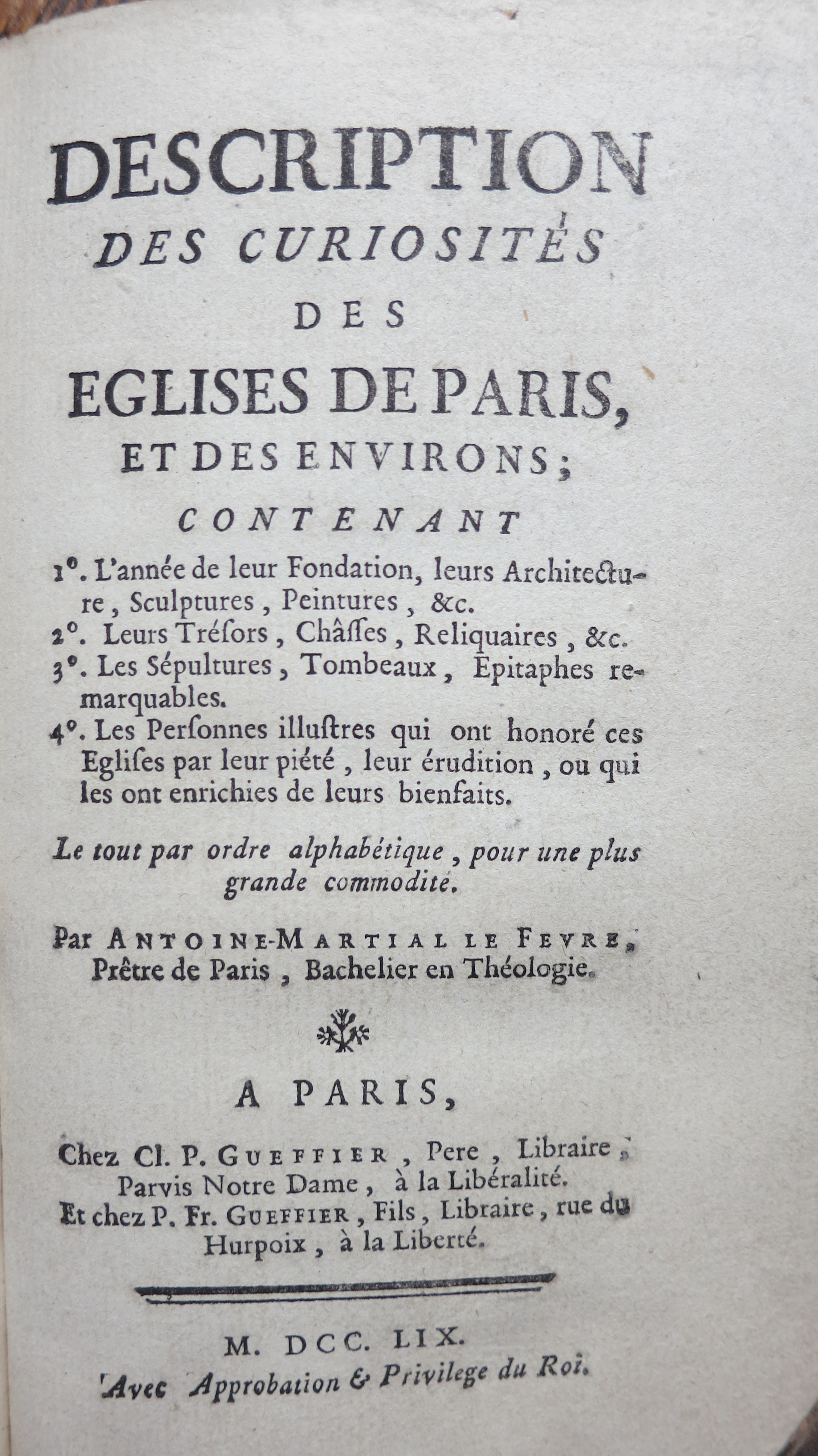 Description des curiosités des Eglises de Paris et des environs