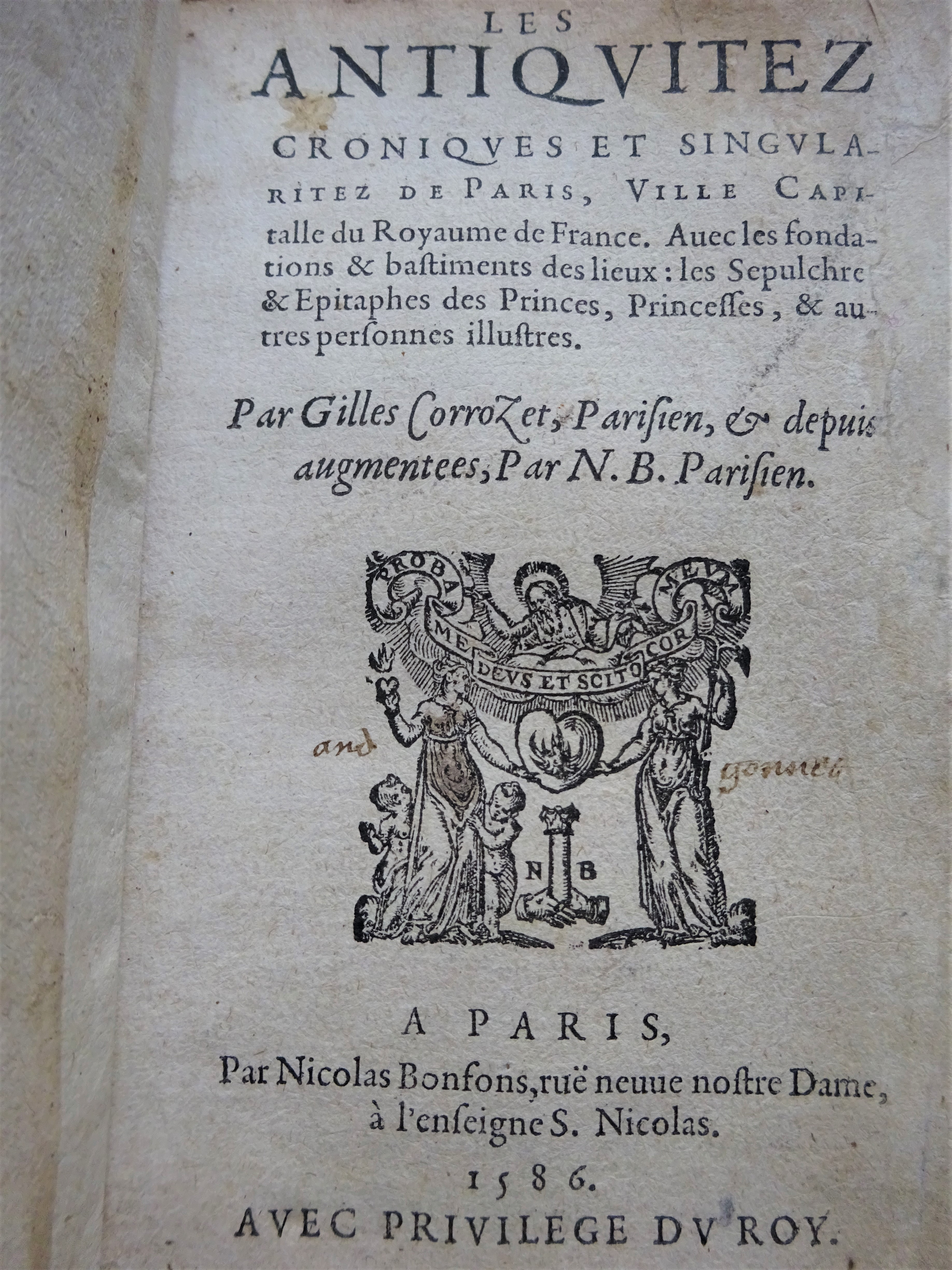 Les Antiquitez croniques et singularitez de Paris. 1586-1588