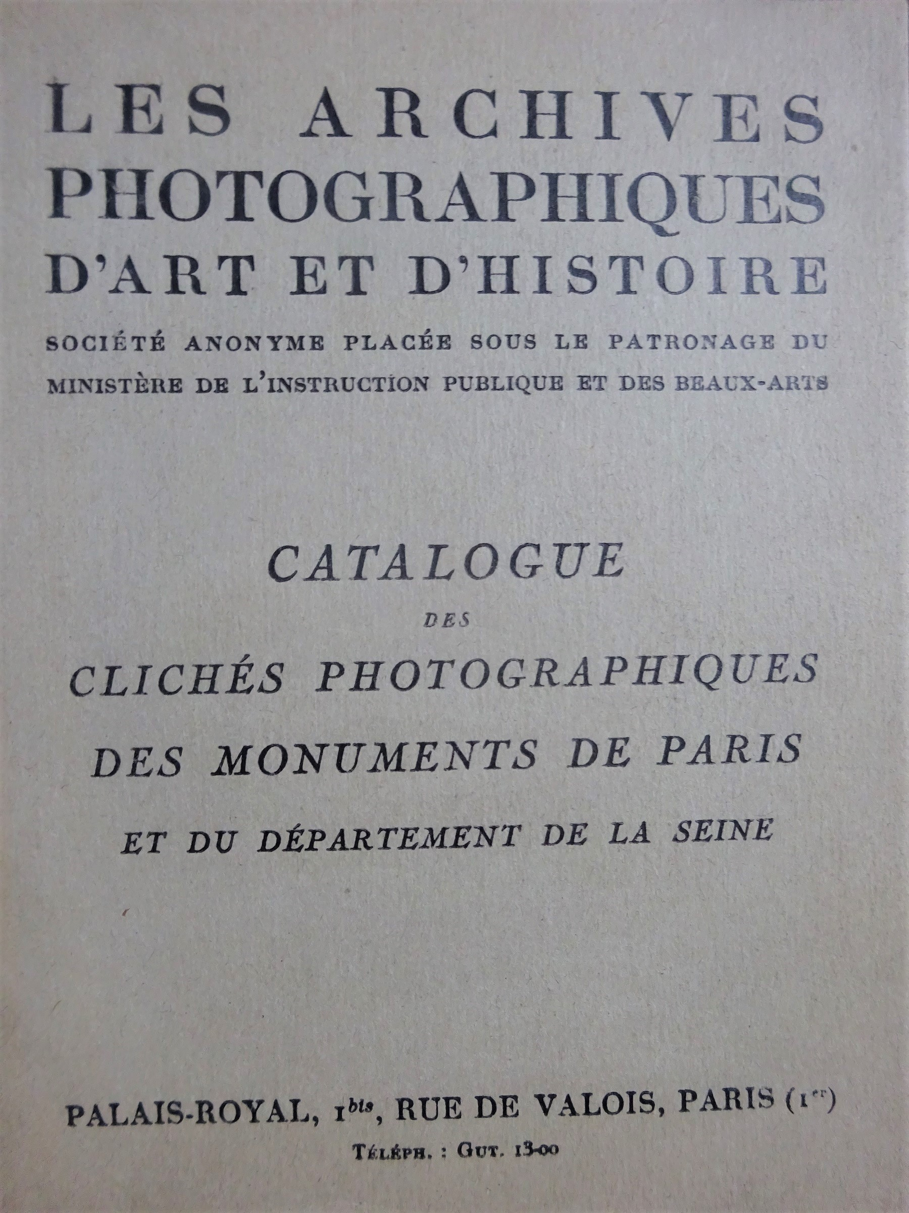 Catalogue des clichés photographiques des monuments de Paris et du département de la Seine.