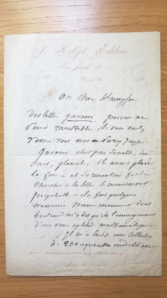 Lettre de Pierre-Jules Hetzel à Albert Kaempfen