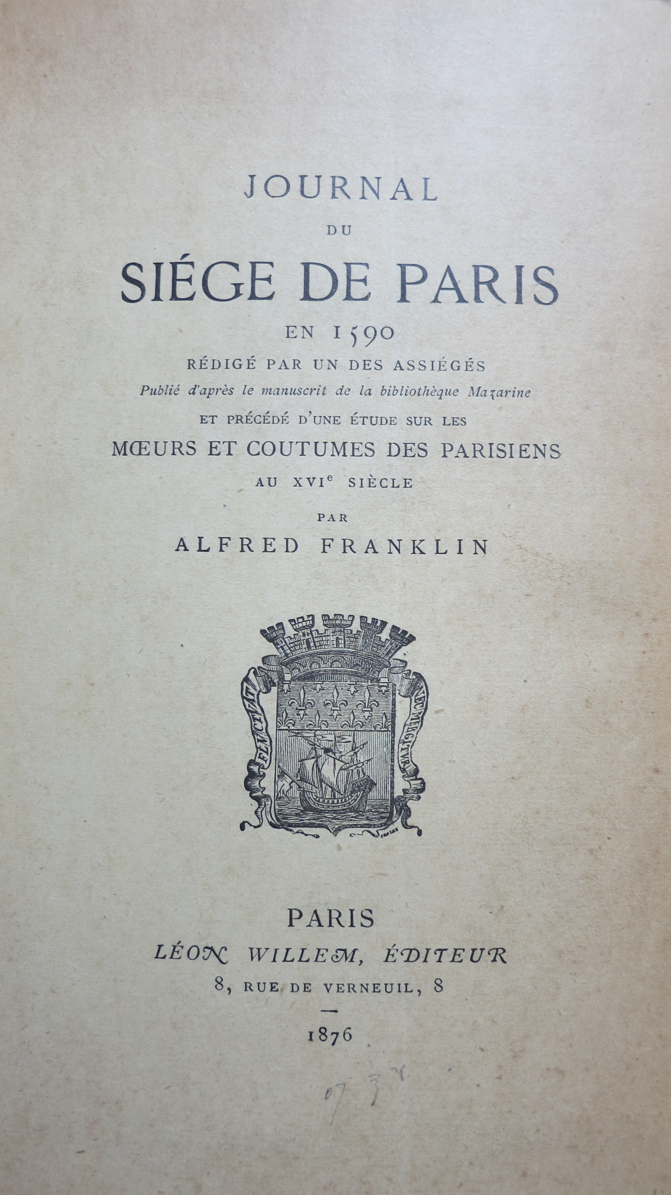 Journal du Siège de Paris en 1590