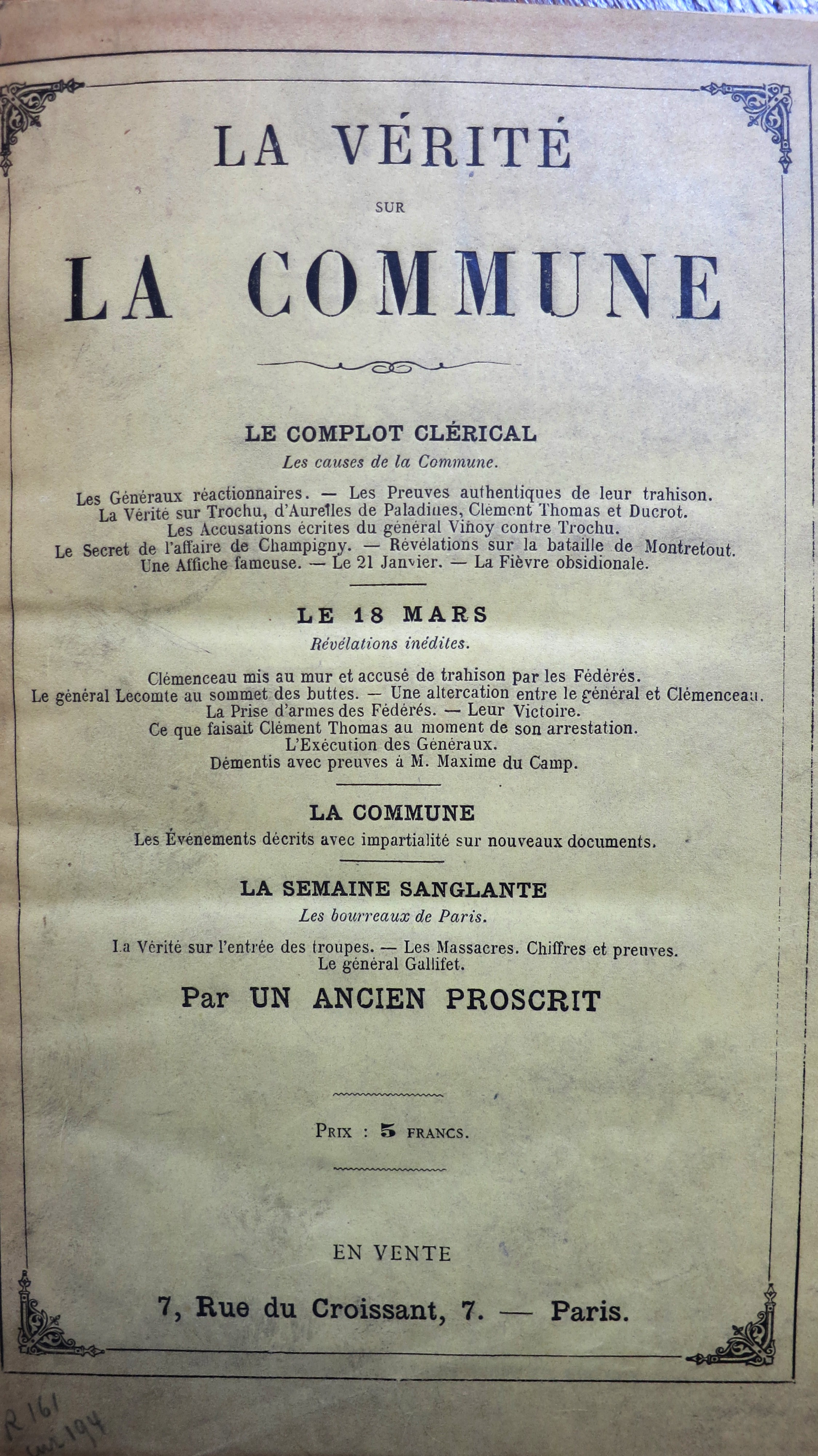 La Vérité sur la Commune par un ancien proscrit