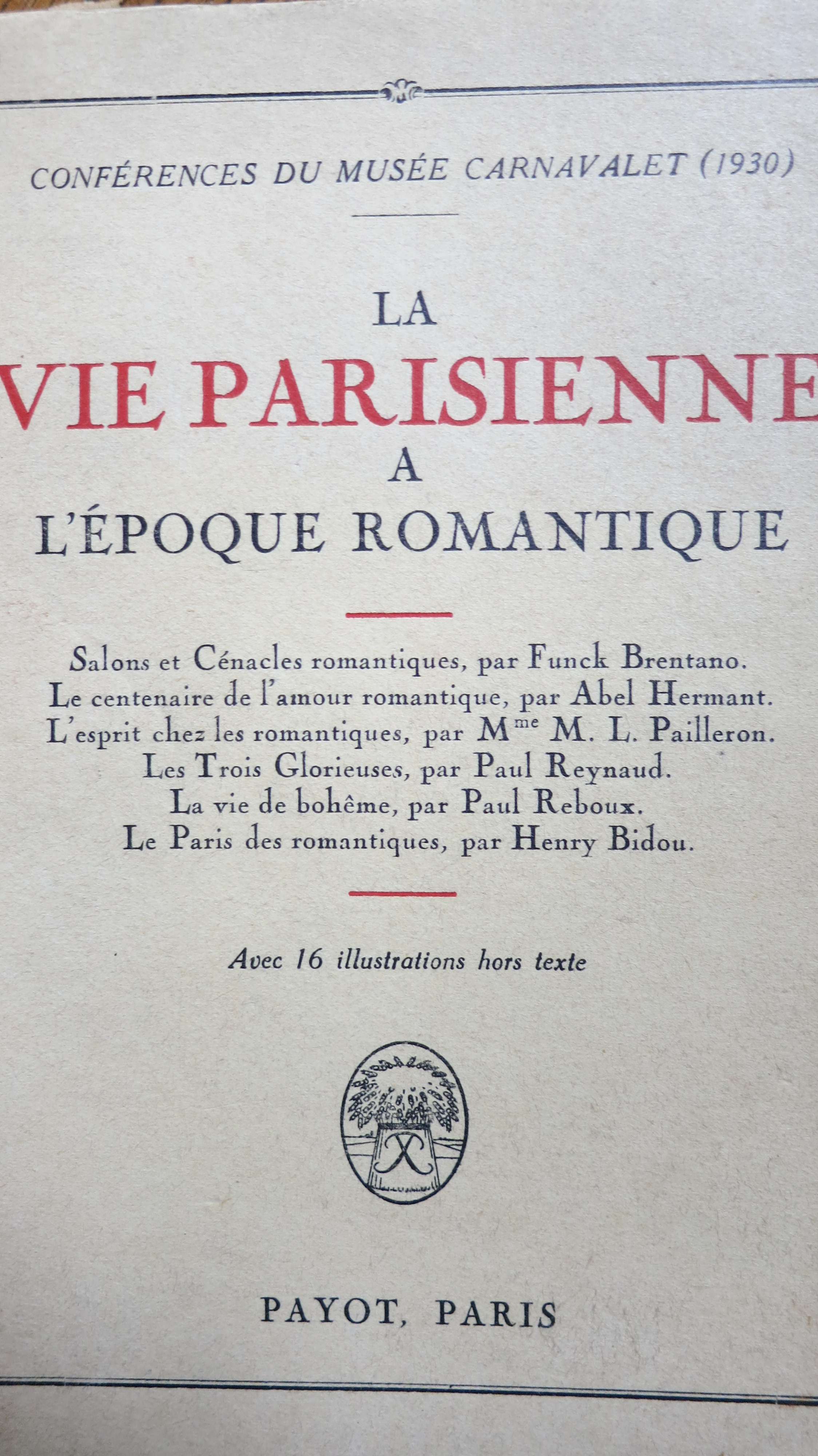 Conférence du musée Carnavalet La vie parisienne à l'époque romantique