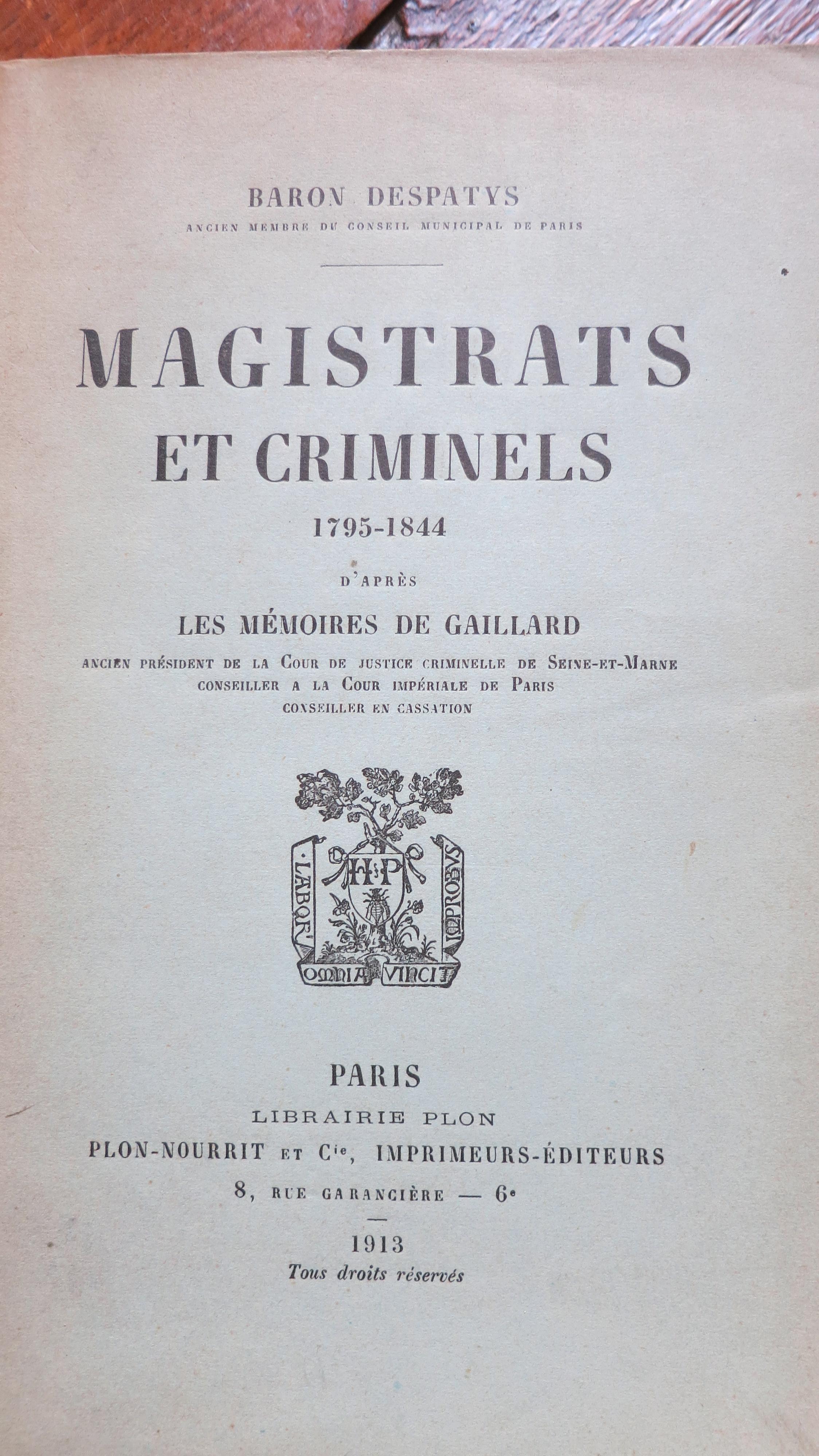 Magistrats et criminels 1795-1844