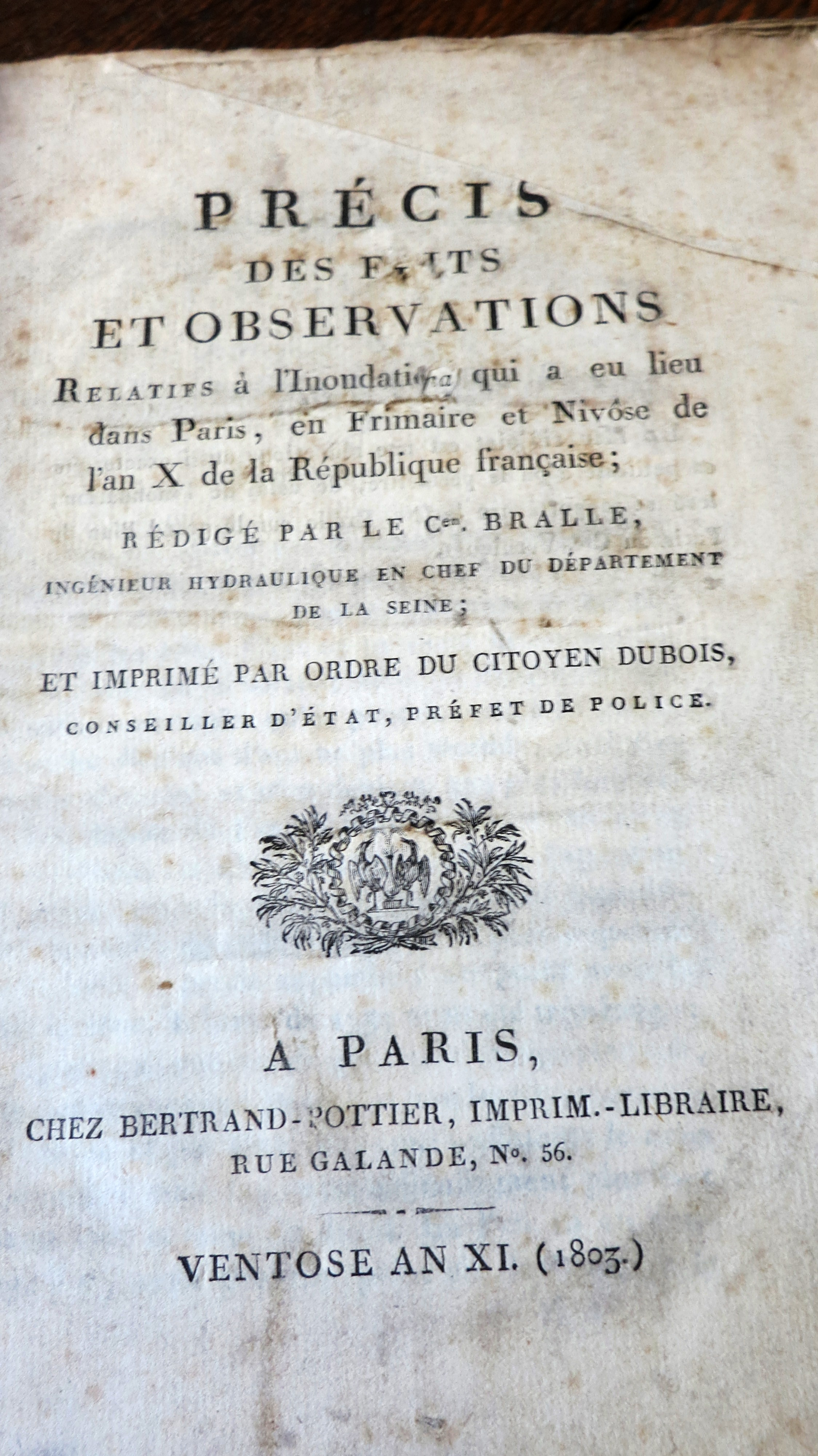 Précis des faits et observations relatifs à l'inondation qui a lieu dans Paris