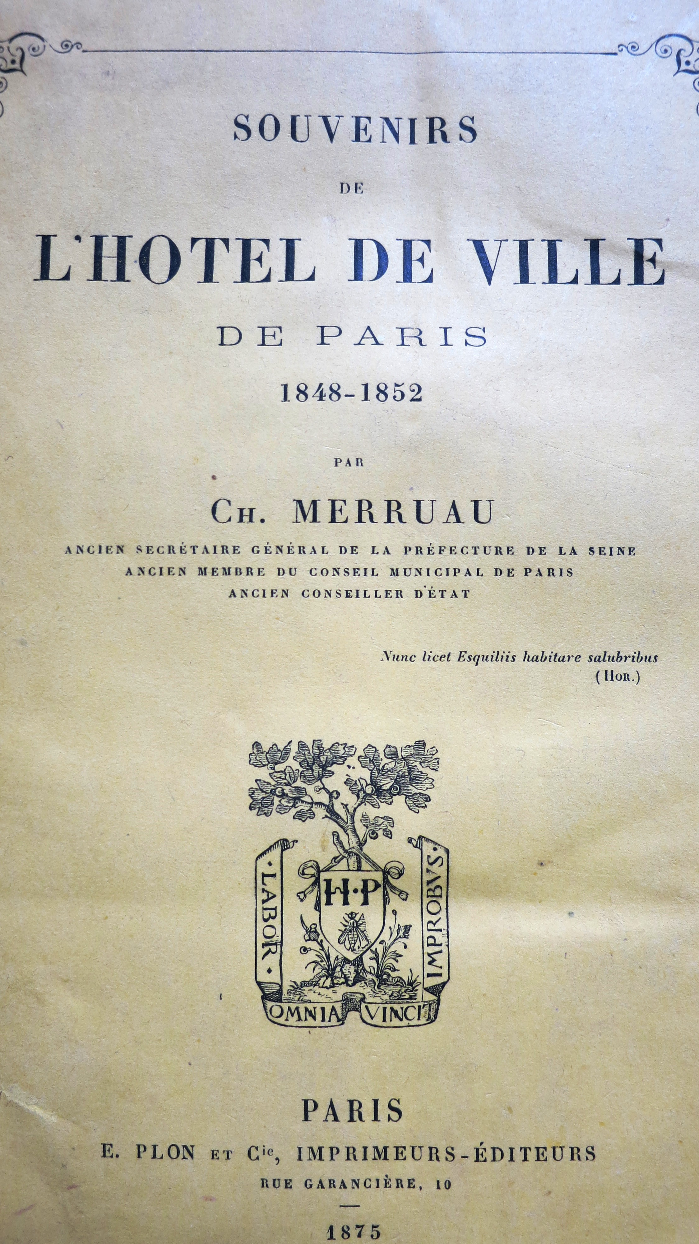 Souvenirs de l'Hôtel de Ville de Paris 1848-1852