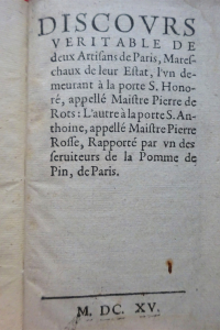 Discours véritable de deux artisans de Paris